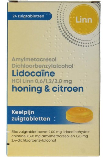 Linn Amylmetacresol lidocaine honing citroen (24 Zuigtabletten)