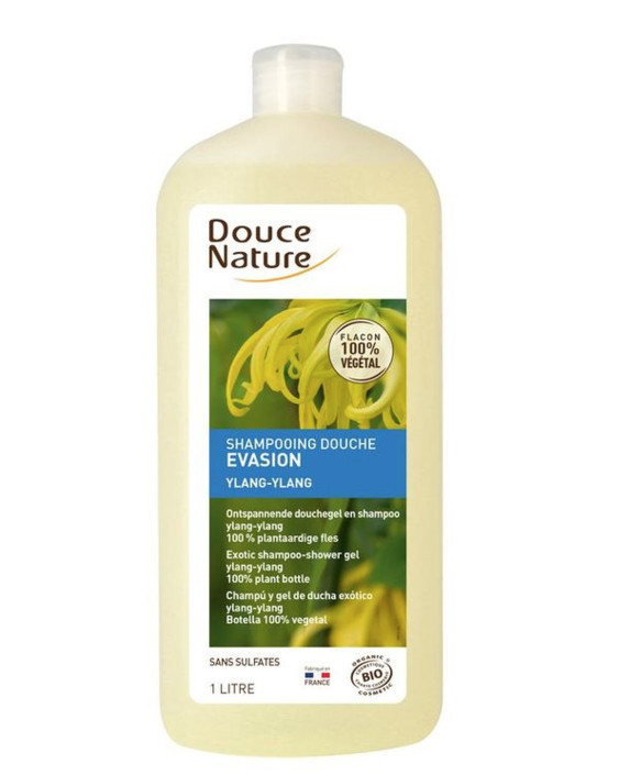 Douce Nature Douchegel & shampoo ylang ylang ontspannend bio (1 Liter)